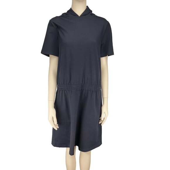 UCHUU Designer Hooded Cotton Elastic Waist Band Navy Blue Mini Dress Size L - Picture 1 of 9